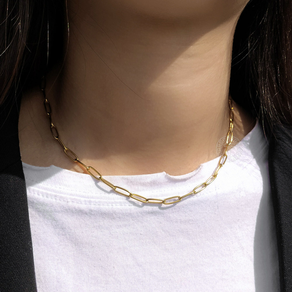 4mm Gold Plated Stainless Steel Paperclip Cable Chain Necklace Choker 16/18/20″