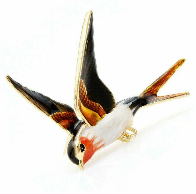 Forest JAY Flying BIRD Colorful Orange Crested Enamel Necklace Pendant Brooch
