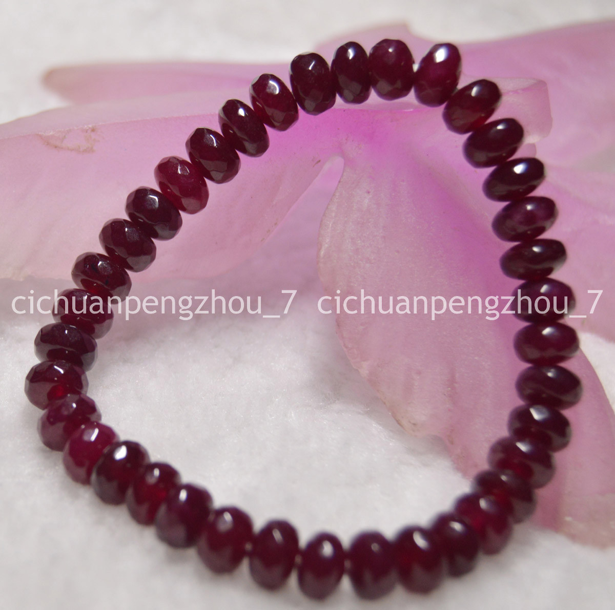 Faceted 5x8mm Dark Red Garnet Gemstone Rondelle Abacus Beads Bracelet 7.5″