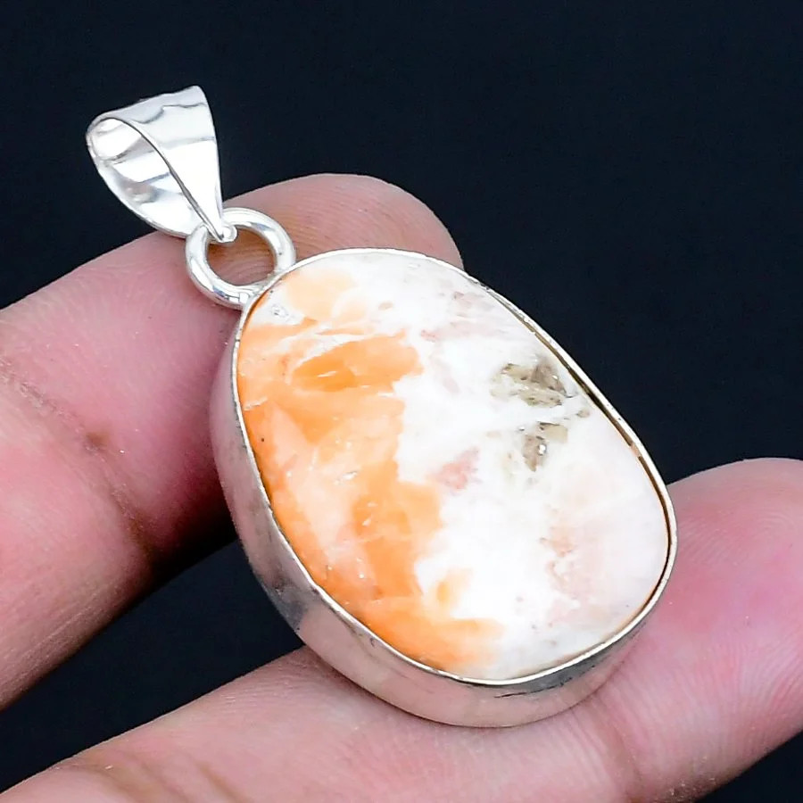 Orange Scolecite 925 Silver Plated Handmade Pendant of 1.54″