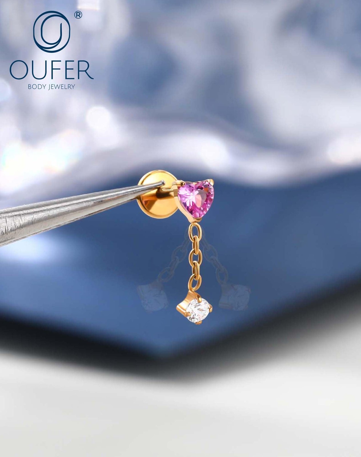 OUFER Body Piercing Titanium Dangle Forward Helix Earring 18G Heart 6mm, gold