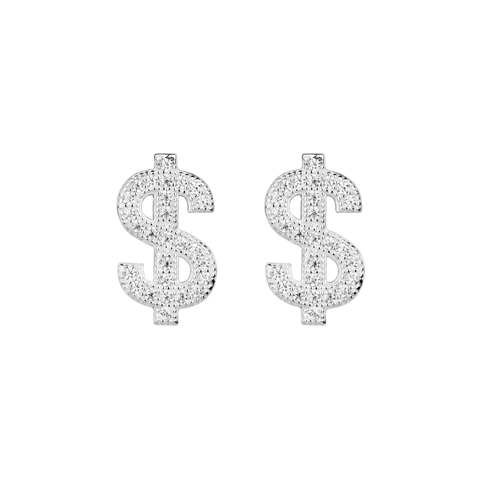 Real 925 Sterling Silver Dollar Sign Earrings for Men, Women Money Shape CZ