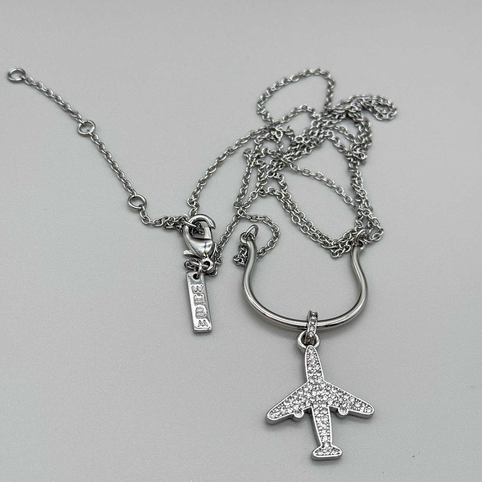White House Black Market Airplane Necklace CZ Silver Tone WHBM Airplane Necklace
