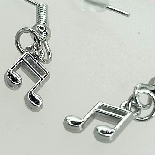 Silver Music Note Pendant Hook Earrings
