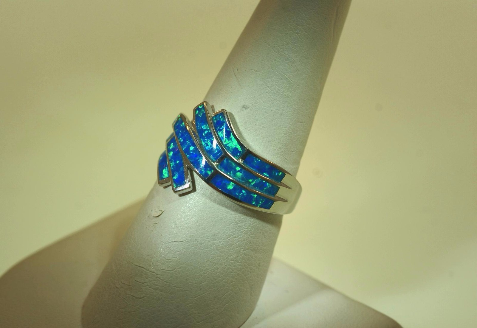 15MM HAWAIIAN RHODIUM ON 925 SILVER INLAID OPAL BREAKING OCEAN WAVE RING 5-10 #2