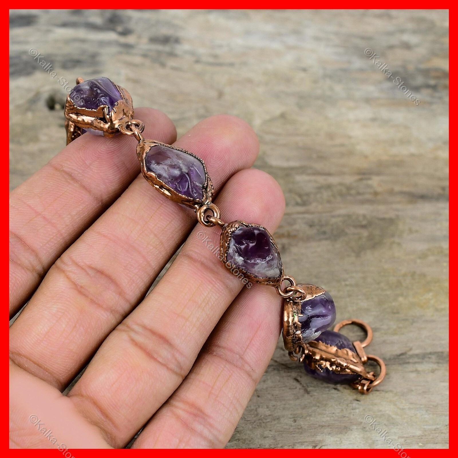 Pentagon Super 23 Amethyst Gemstone Chain Electroformed Ethnic Bracelet Copper