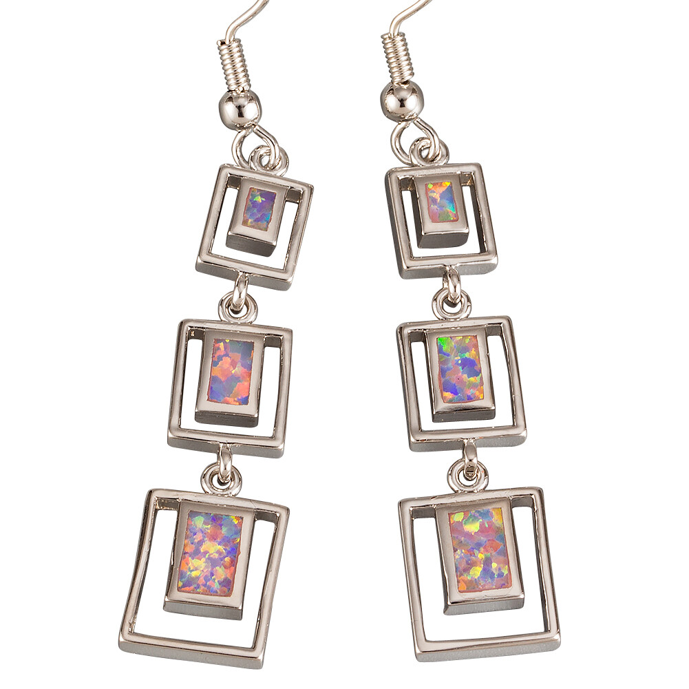 3 Rectangle Shape Lavender Purple Fire Opal Silver Jewelry Dangle Drop Earrings