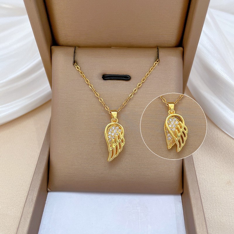 Angel Wing Necklace 18K Gold Plated Stainless Steel Cubic Zirconia Pendant