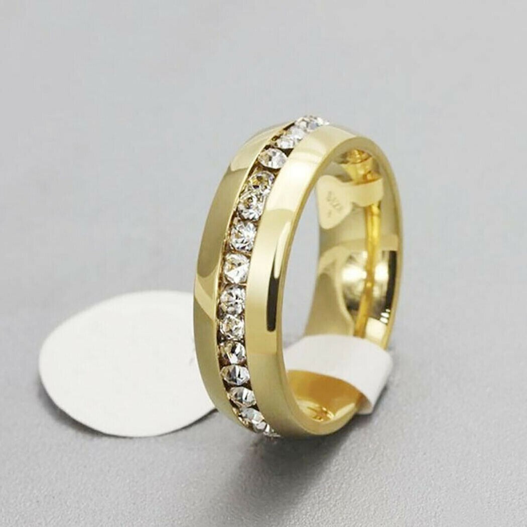 Stainless Steel Crystal Single Row Ring Fashion Round Stainless Steel Band