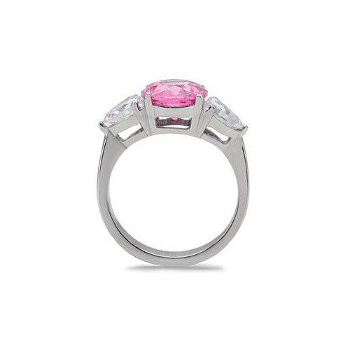 Womens, Girls, Silver Pink Cubic Zirconia, Clear Heart Cubic Zirconia CZ Ring