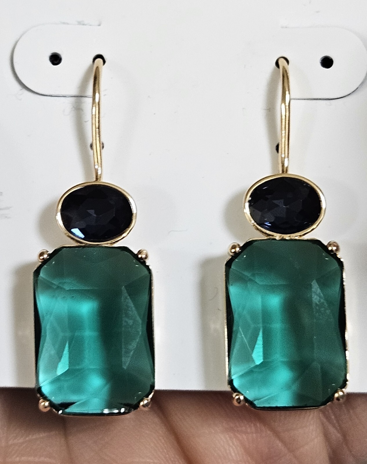 BELLA JACK SPARKLY CRYSTALS TEAL GREEN BLUE GOLD PLATED HOOK EARRINGS NWT