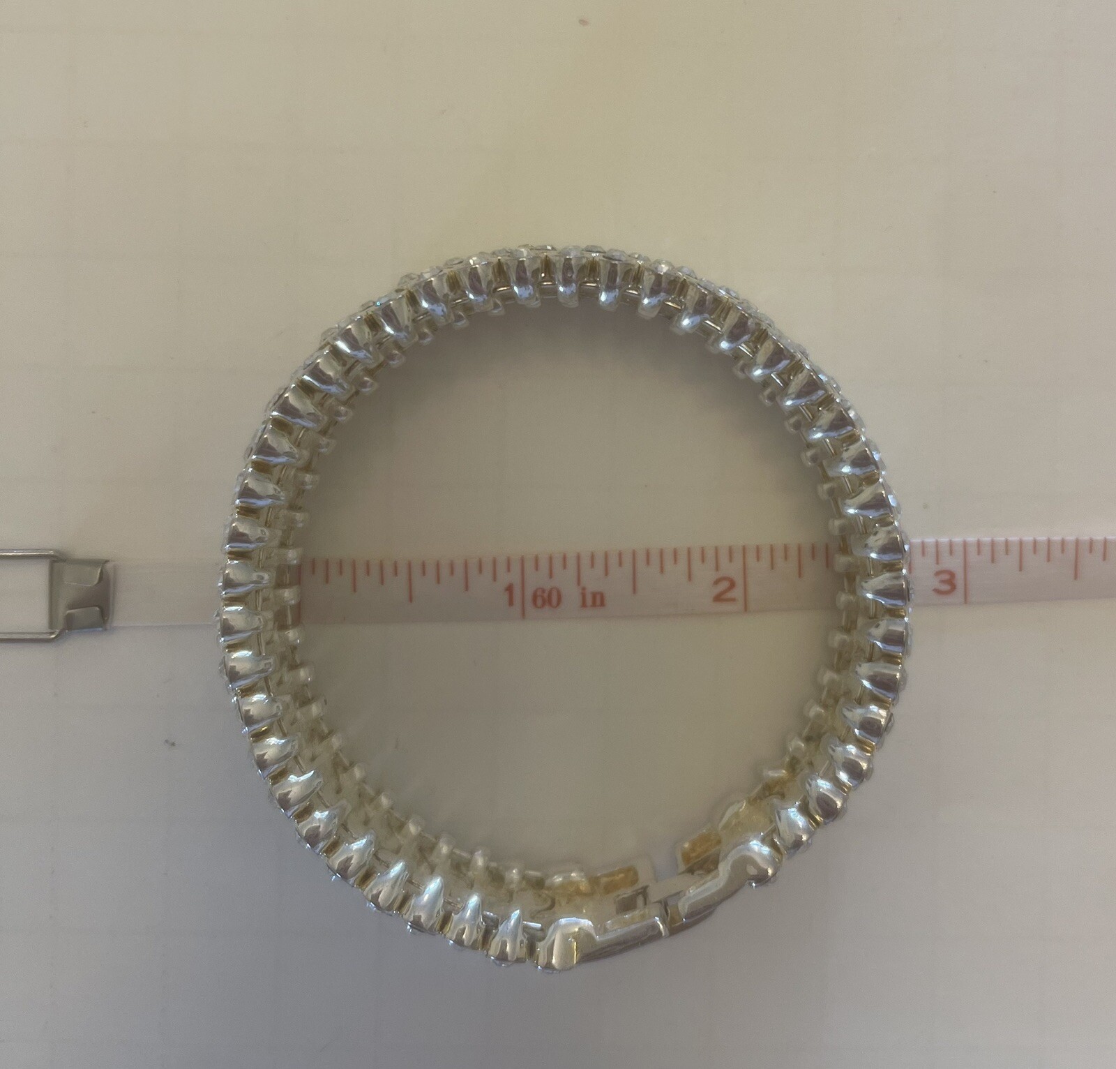 WIDE HEAVY FLEXIBLE BRACELET W/ BEZEL SET 5 ROWS CRYSTALS MED SIZE SILVERTONE