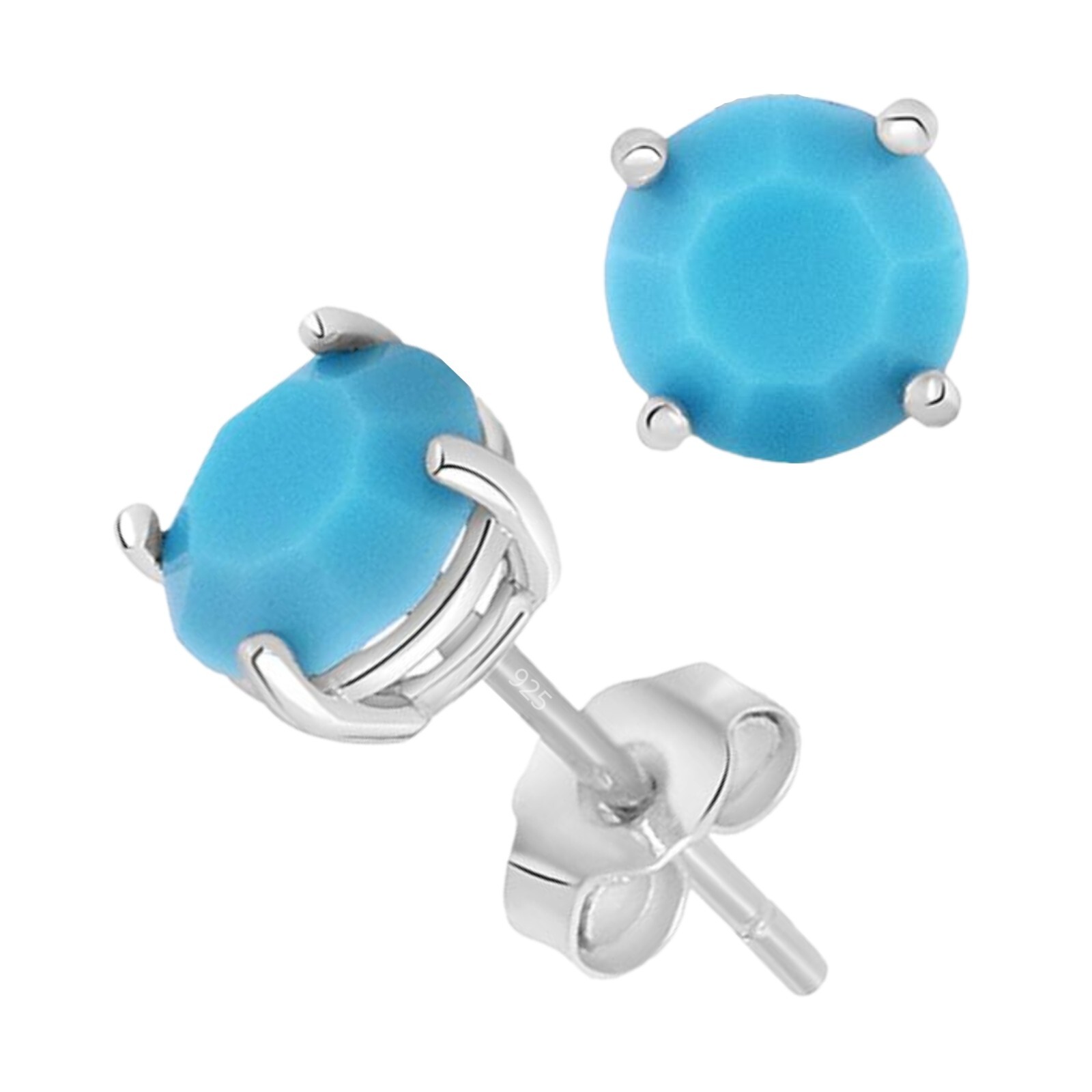 925 Solid Sterling Silver Round Cut Turquoise Studs Earrings UNISEX Men Women