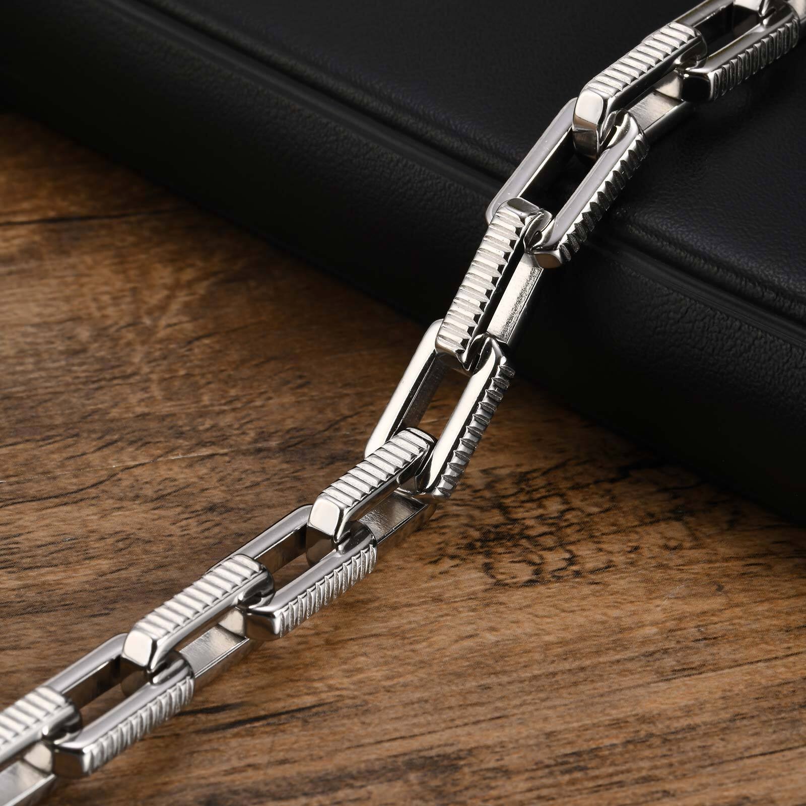 Stainless Steel Chunky Handmade Rolo Link Bracelets Paperclip Wristband Unisex