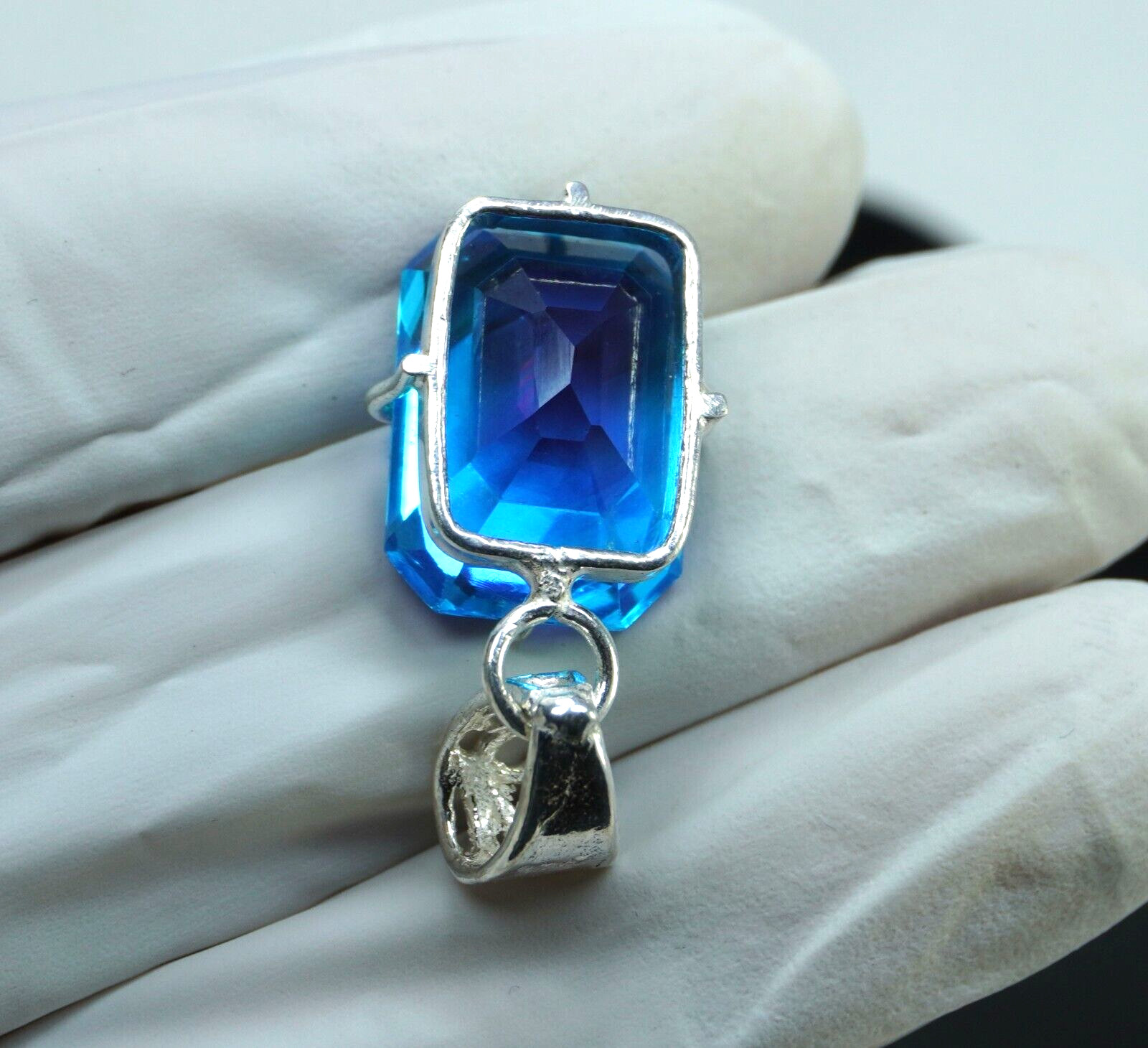 Emerald Cut 35 Ct Natural Pitambari Sapphire 925 Sterling Silver Pendant