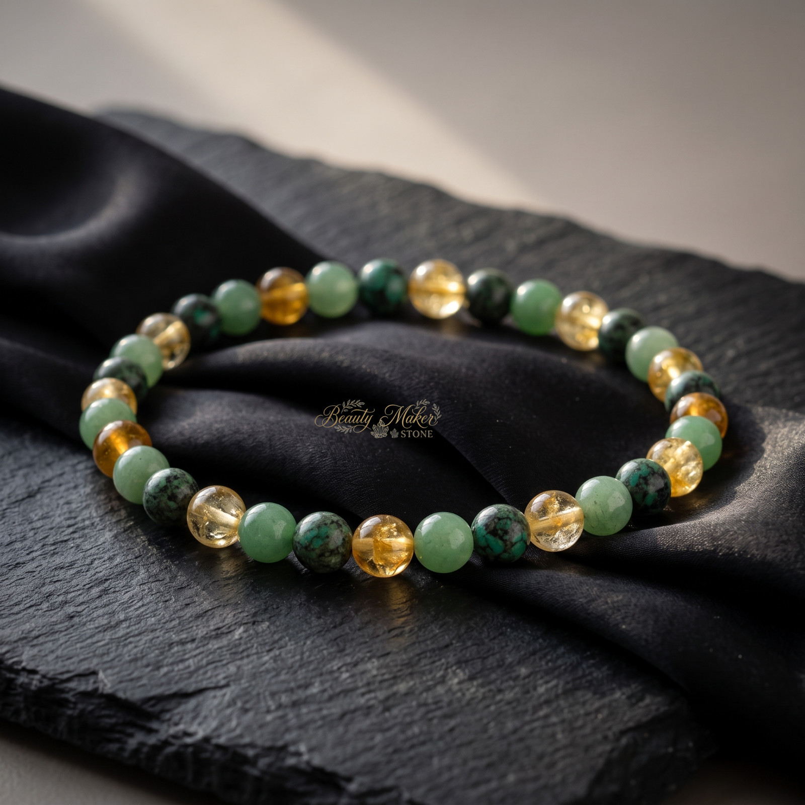 Triple Prosperity Bracelet Citrine Aventurine Turquoise Stone Wealth Success Gif