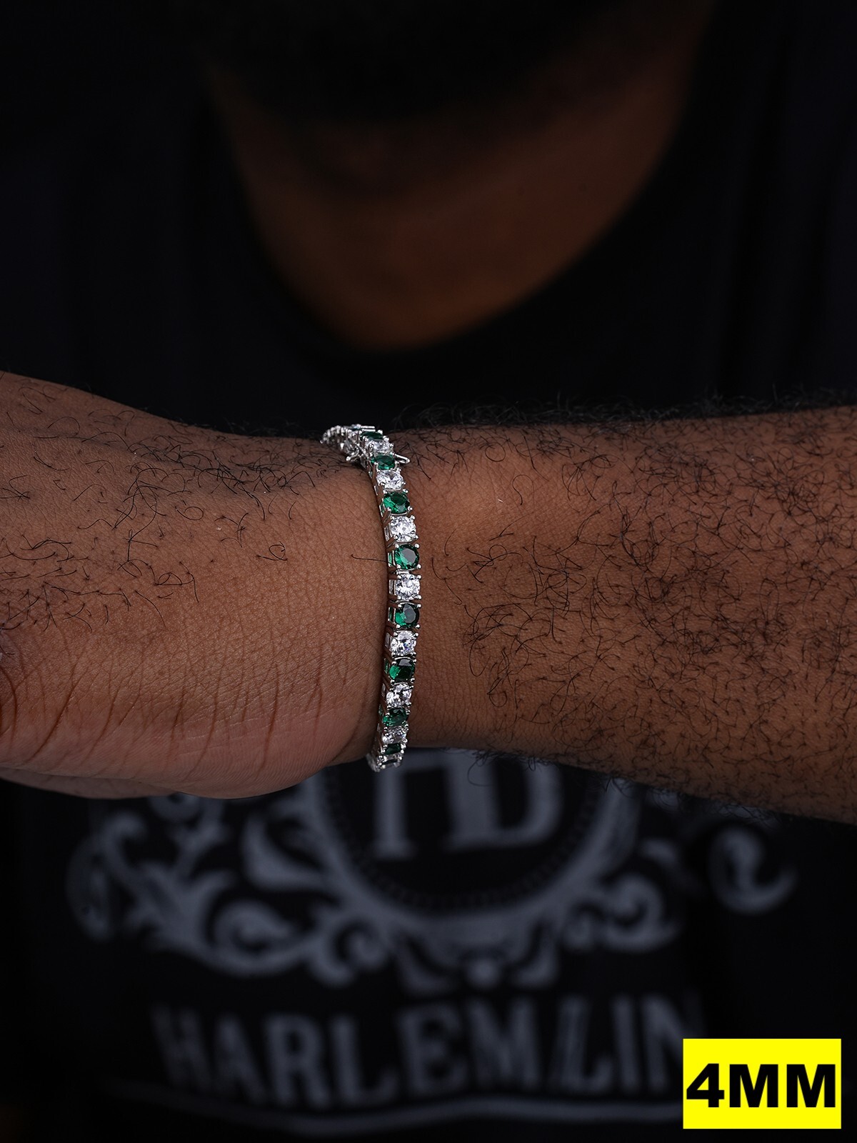 Tennis Bracelet SOLID 925 Sterling Silver Iced Simulated Diamond & Green Emerald