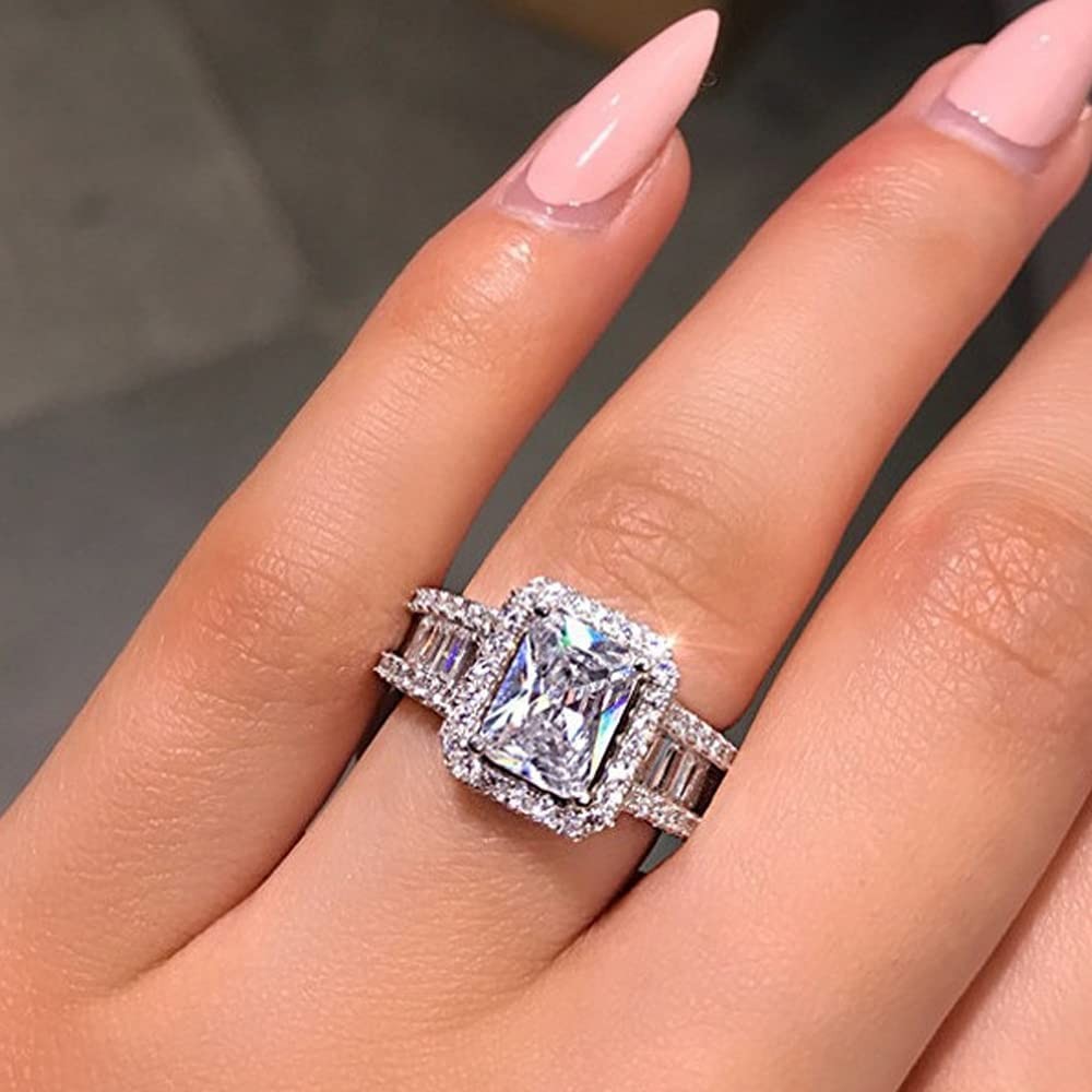 925 Sterling Silver Shiny Full Diamond Ring Cubic Zirconia Cocktail Rings CZ …
