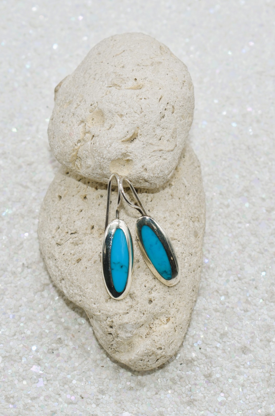 Simulated Turquoise Sterling Silver Dangle/Drop Earrings 1-1/4 inch