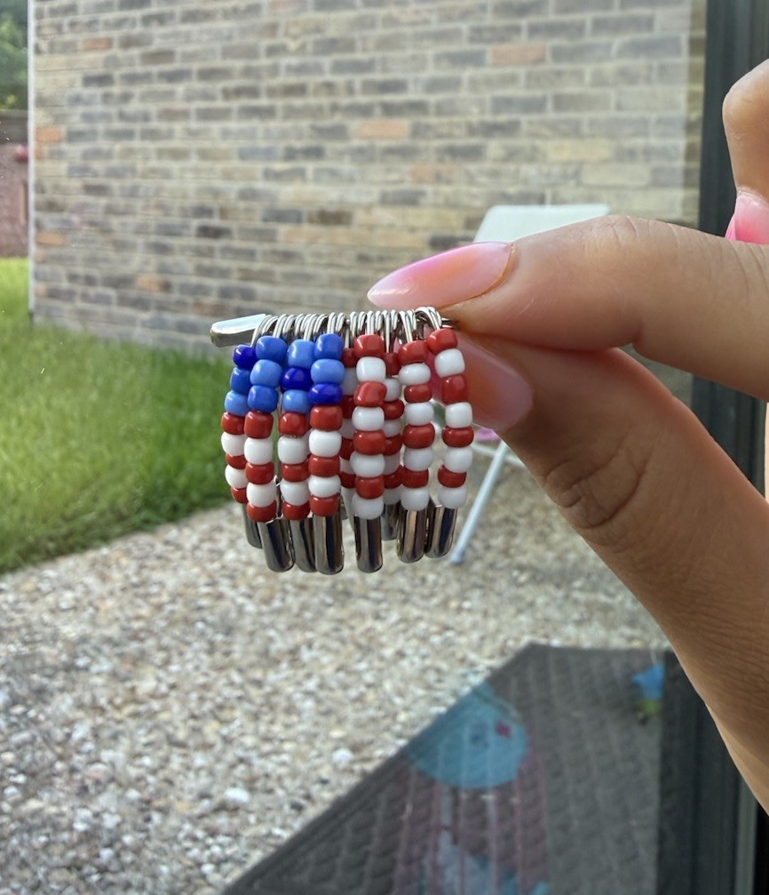 Red White & Blue Beaded Red Pin