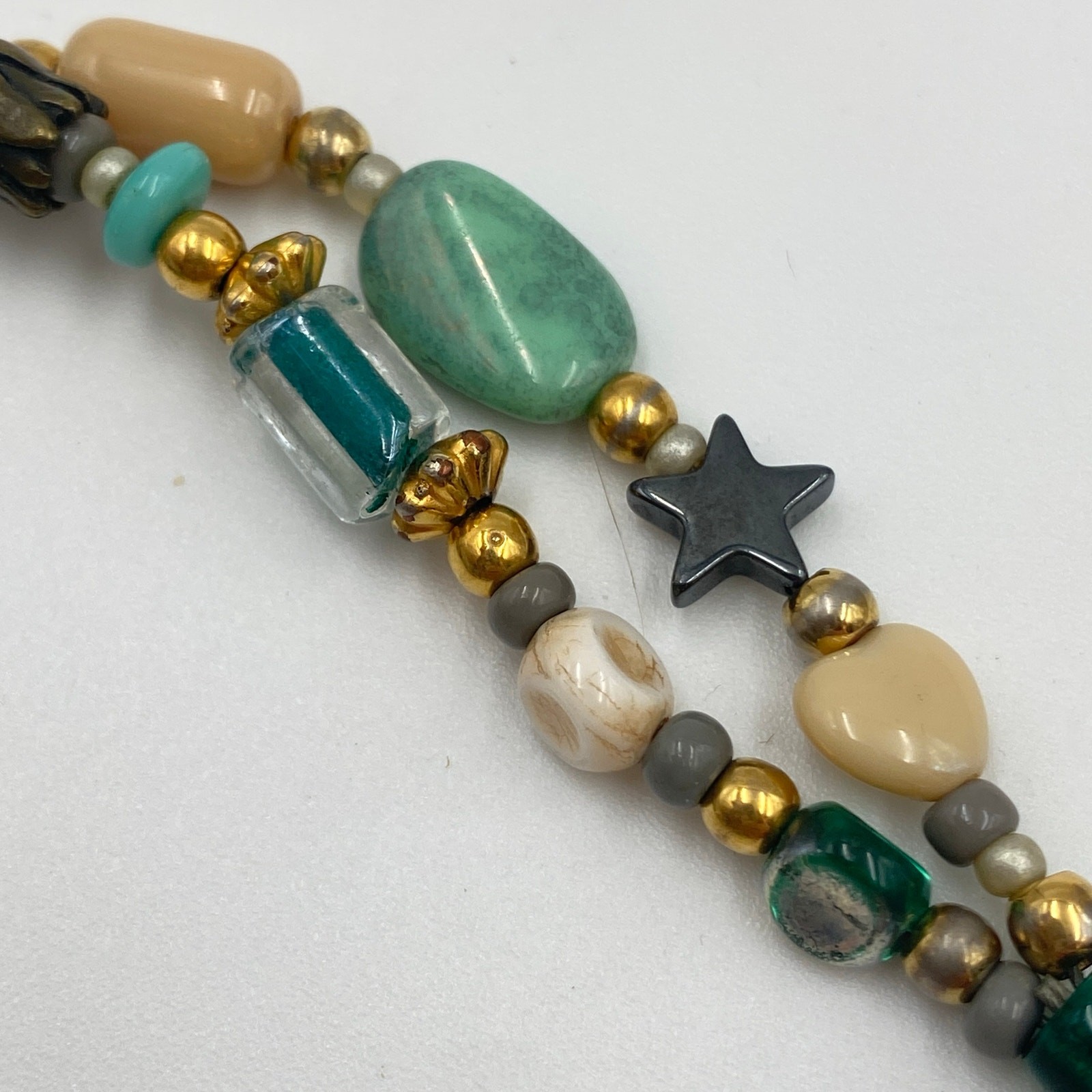 Beautiful Double Strand Bracelet, Earth Tone I Love You Half Moon Stars Bracelet