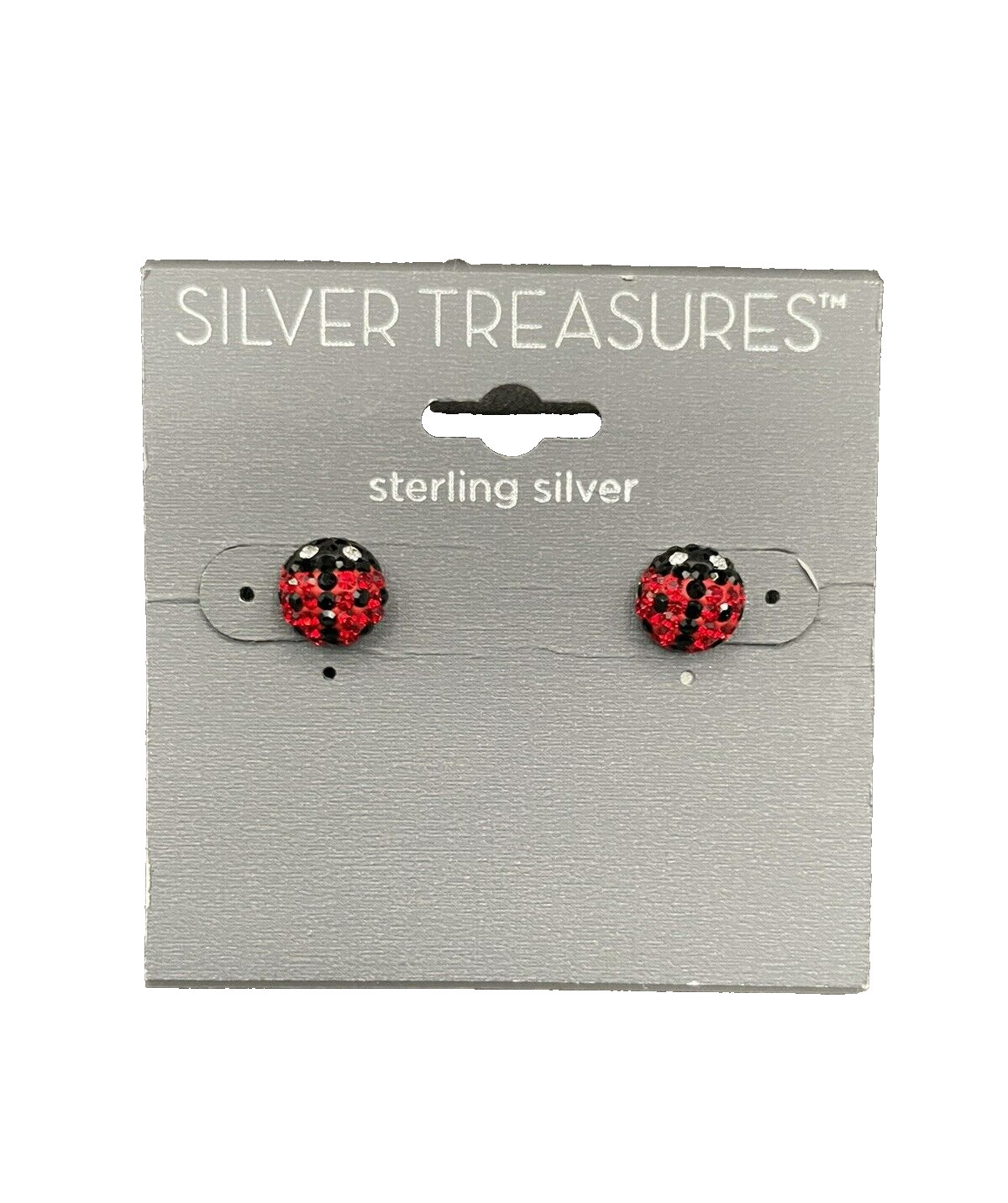 Silver Treasures Sterling Silver & Rhinestone Lady Bug Earrings