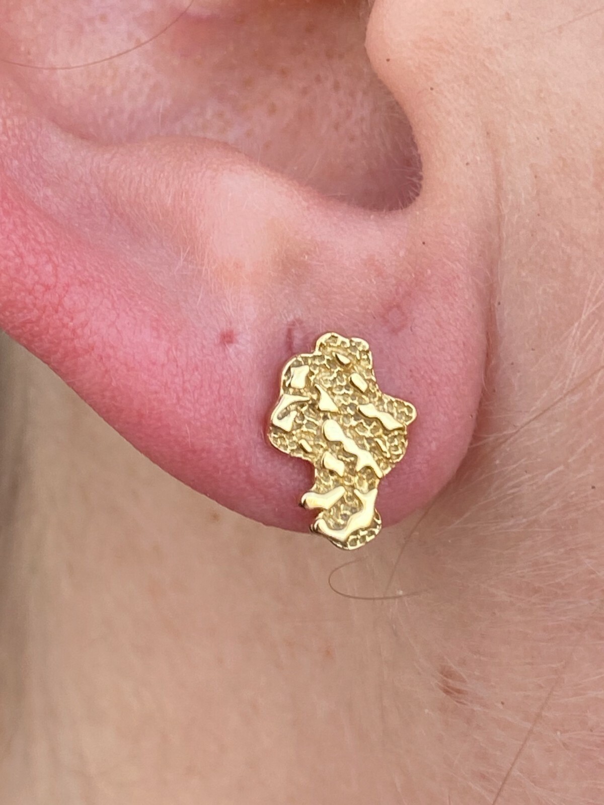 Real Solid 925 Sterling Silver 14k Finish Men Ladies Gold Nugget Earrings Studs