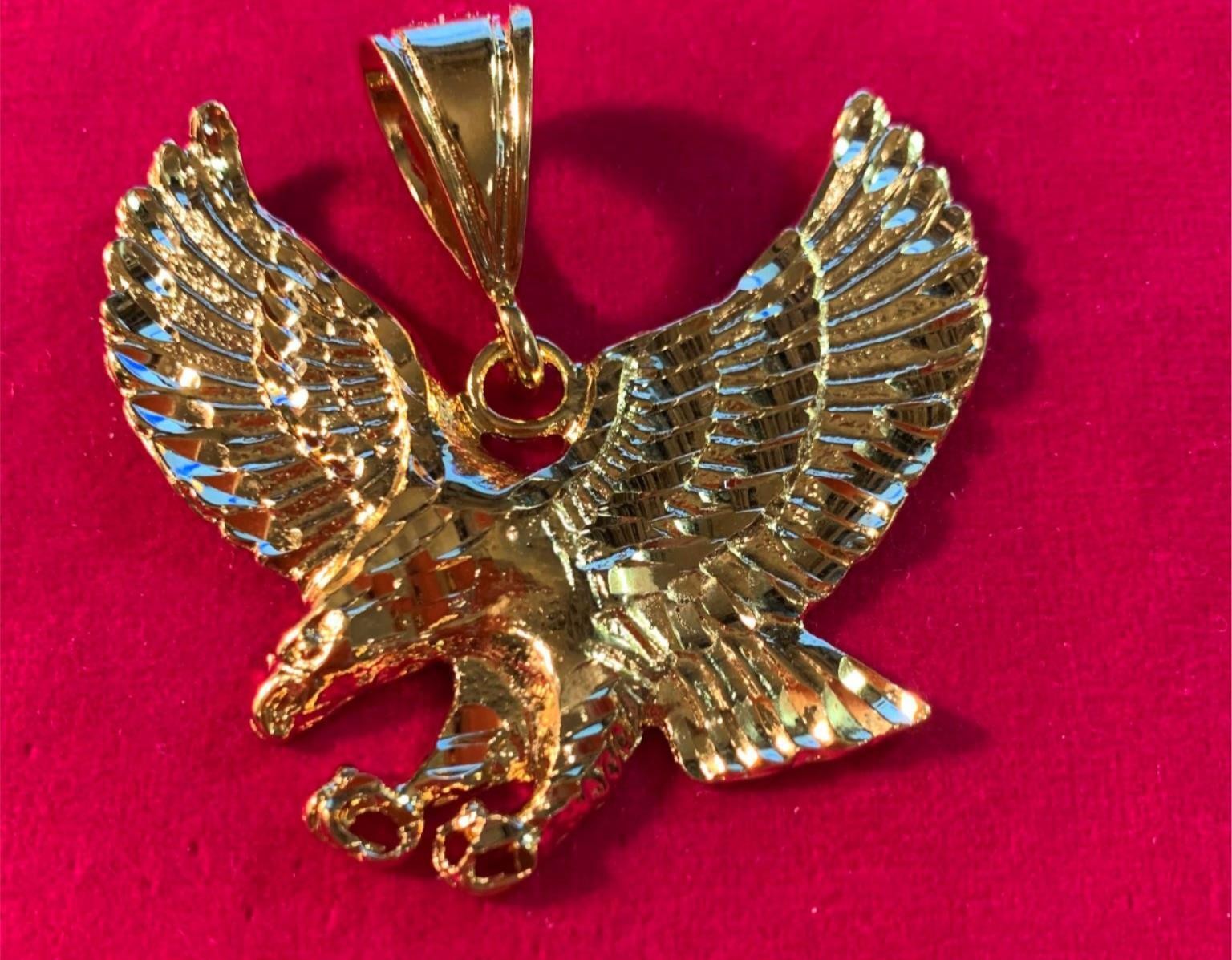 14KT GOLD PLATED LARGE 2″ BY 2″ EAGLE CHARM WITH 16″-30″4MM ROPE CHAIN- 7006
