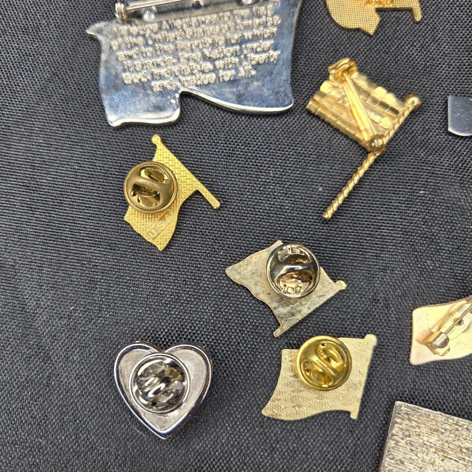 18pc Americana Pin Lot • Signed Christopher Radko Heart Brooch Flag Lapel Pins