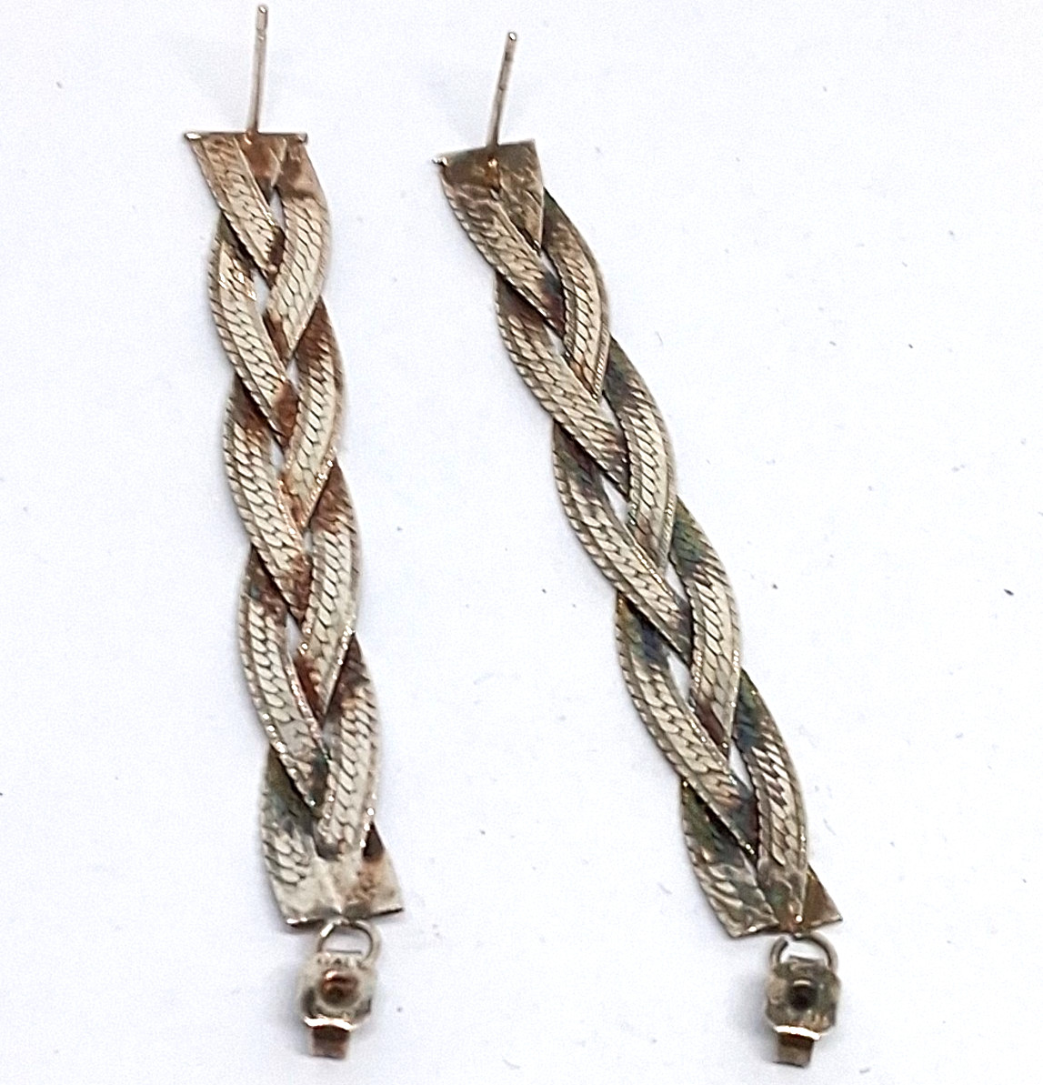 Vintage 925 Silver Flat Herringbone Chain 1 Inch Earrings 4.72 Grams