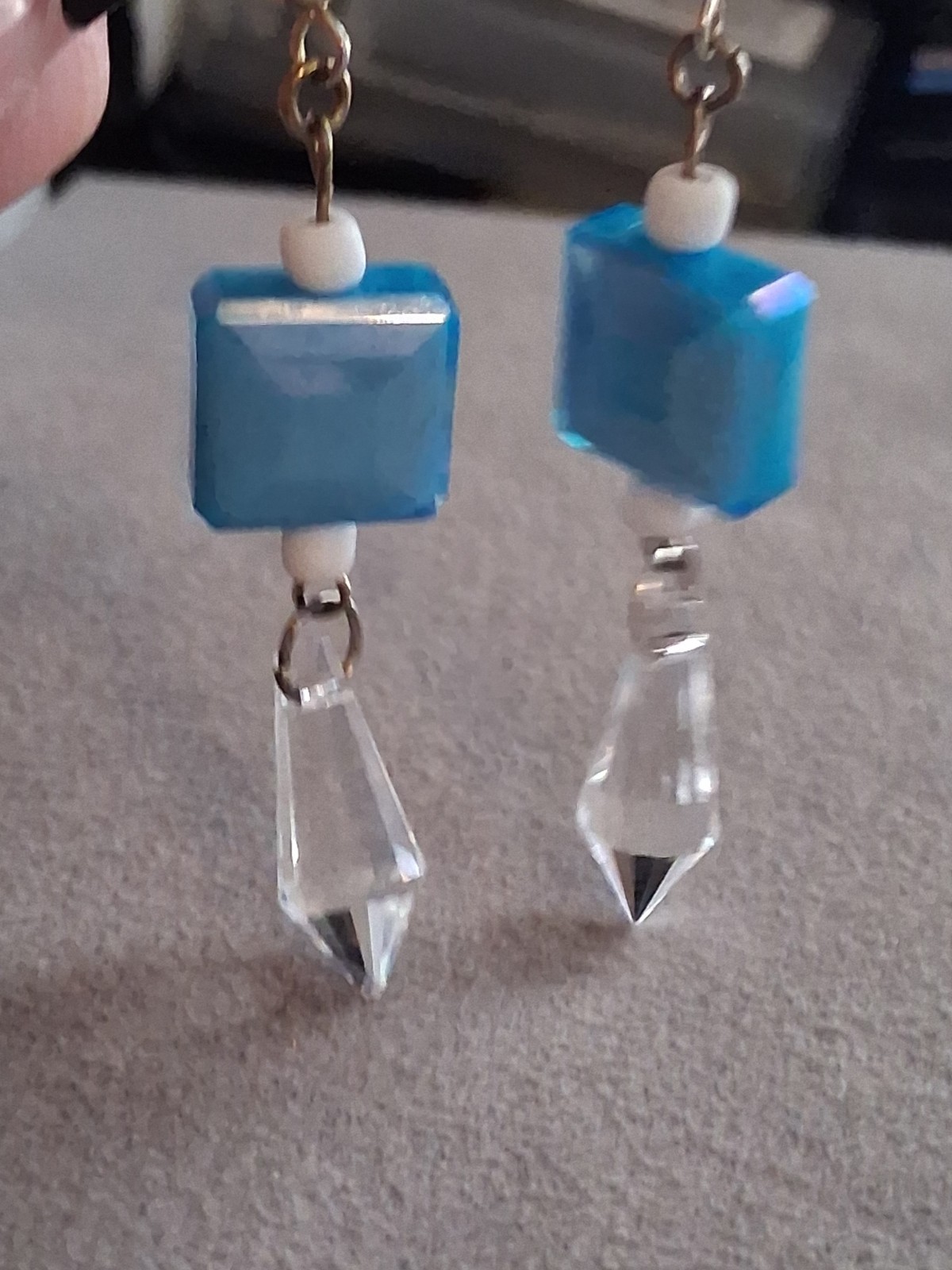 Aqua blue faceted crystal multi bead dangle drop earrings