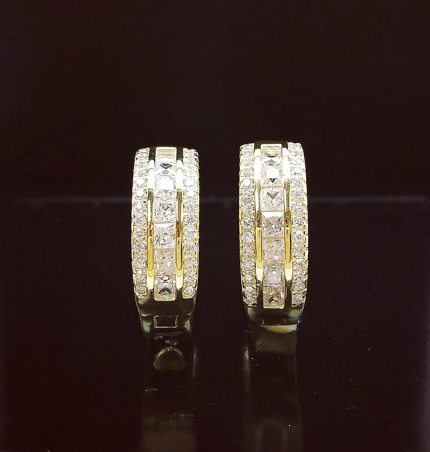 2Ct Princes & Round Cut Simulated Diamond Huggie Hoop Earrings 14K Gold Plated