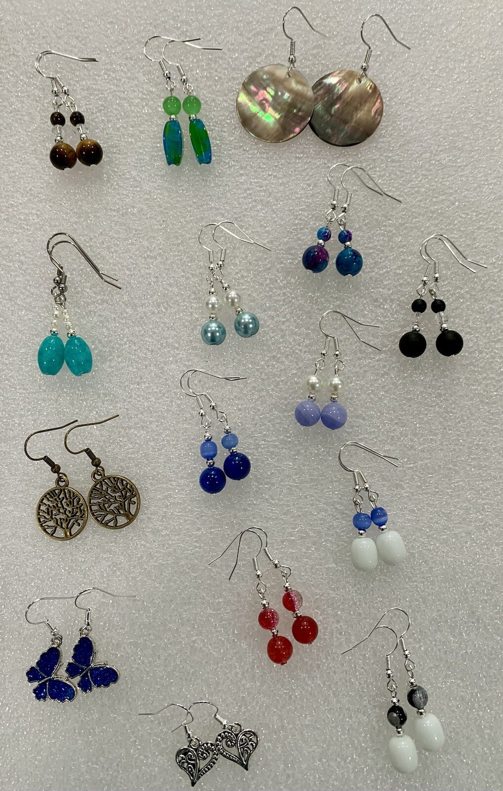 LOT of 15 pr of Gemstone, Glass, Shell, and Enamel Earrings