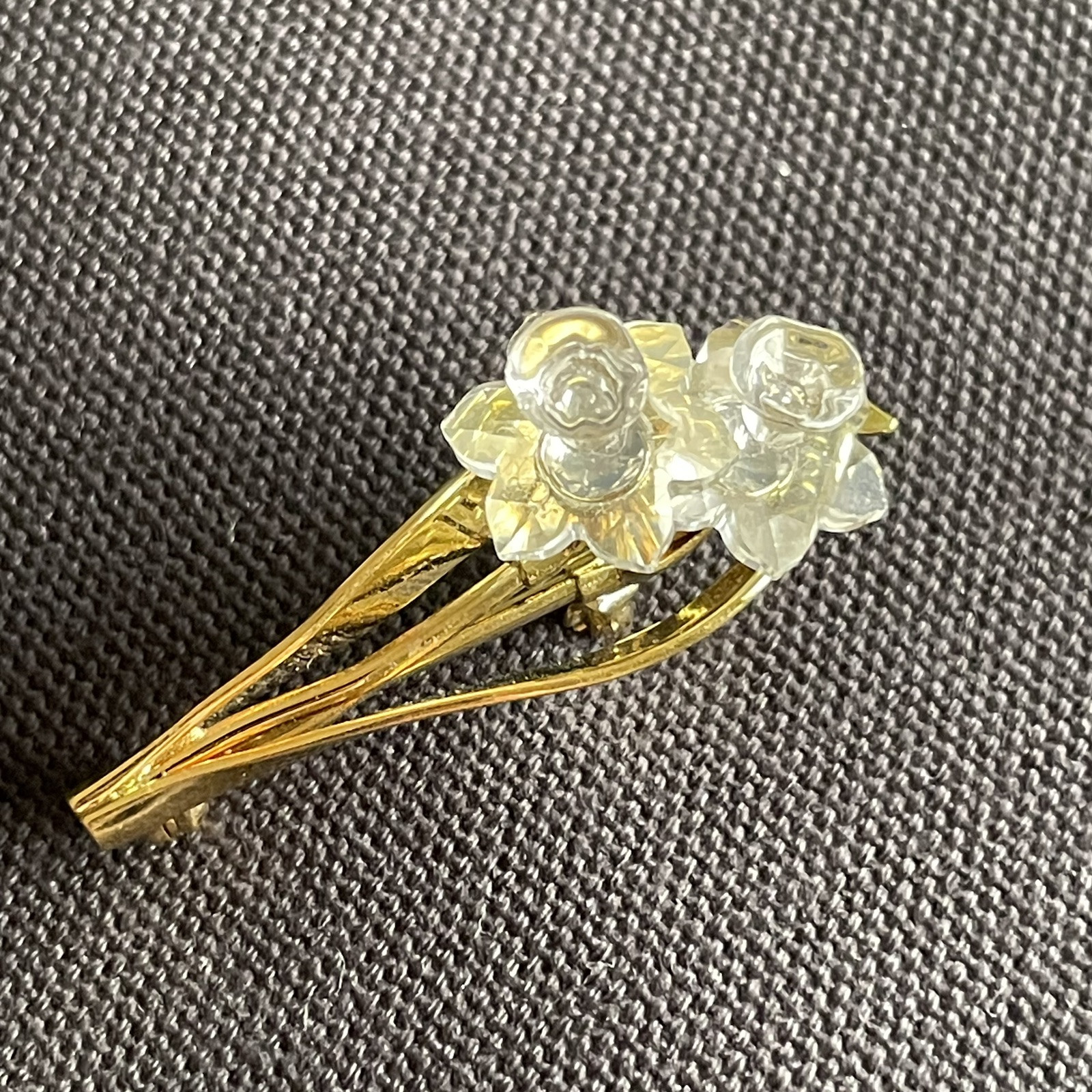 Swarovski Crystal Brooch Memories Daffodil Flowers Pin Swan Logo Gold-tone 1.75”