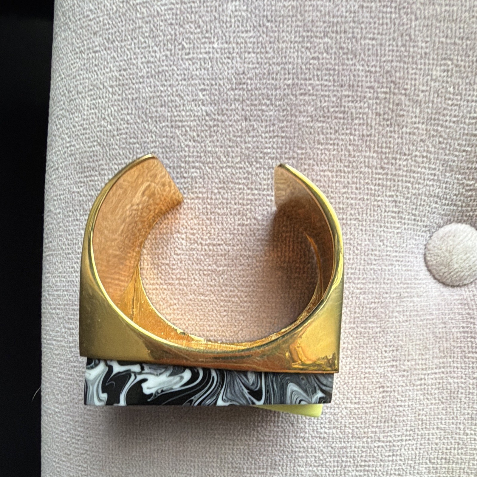 Stella McCartney Signed Gold Tone Brass Cuff Bracelet with Multicolor Inlay