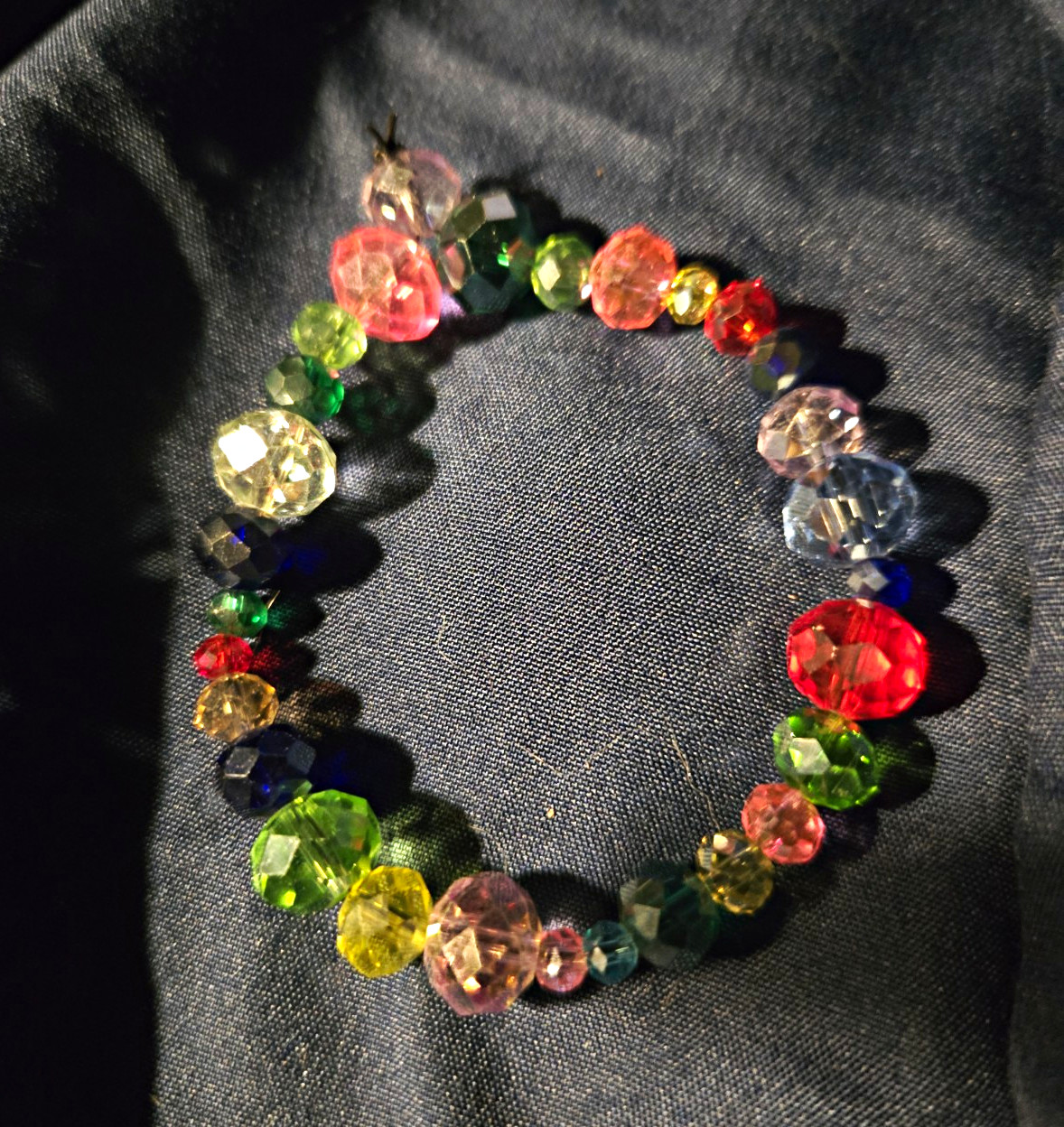 Multicolor Crystal Round Beaded Stretch Bracelet, Sizable, Faceted Look