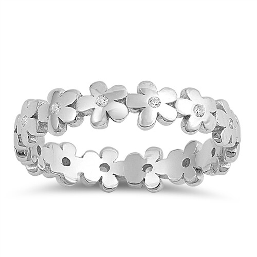 White CZ Hawaiian Plumeria Flower Ring Sterling Silver Kids Band NEW