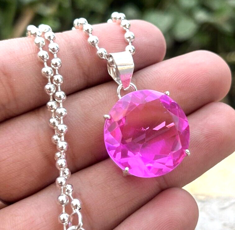 Pink Quartz 925 Silver Plated Handmade necklace of 10.7″