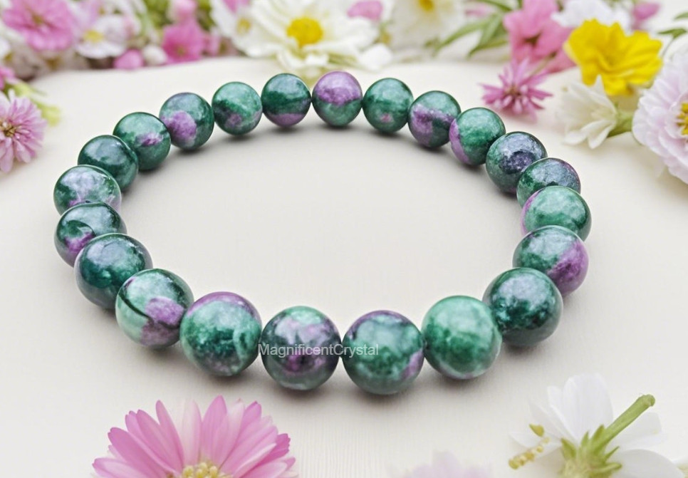Vintage 8mm Ruby Zoisite Beads Bracelet Healing Reiki Unisex Mothers Day Gift