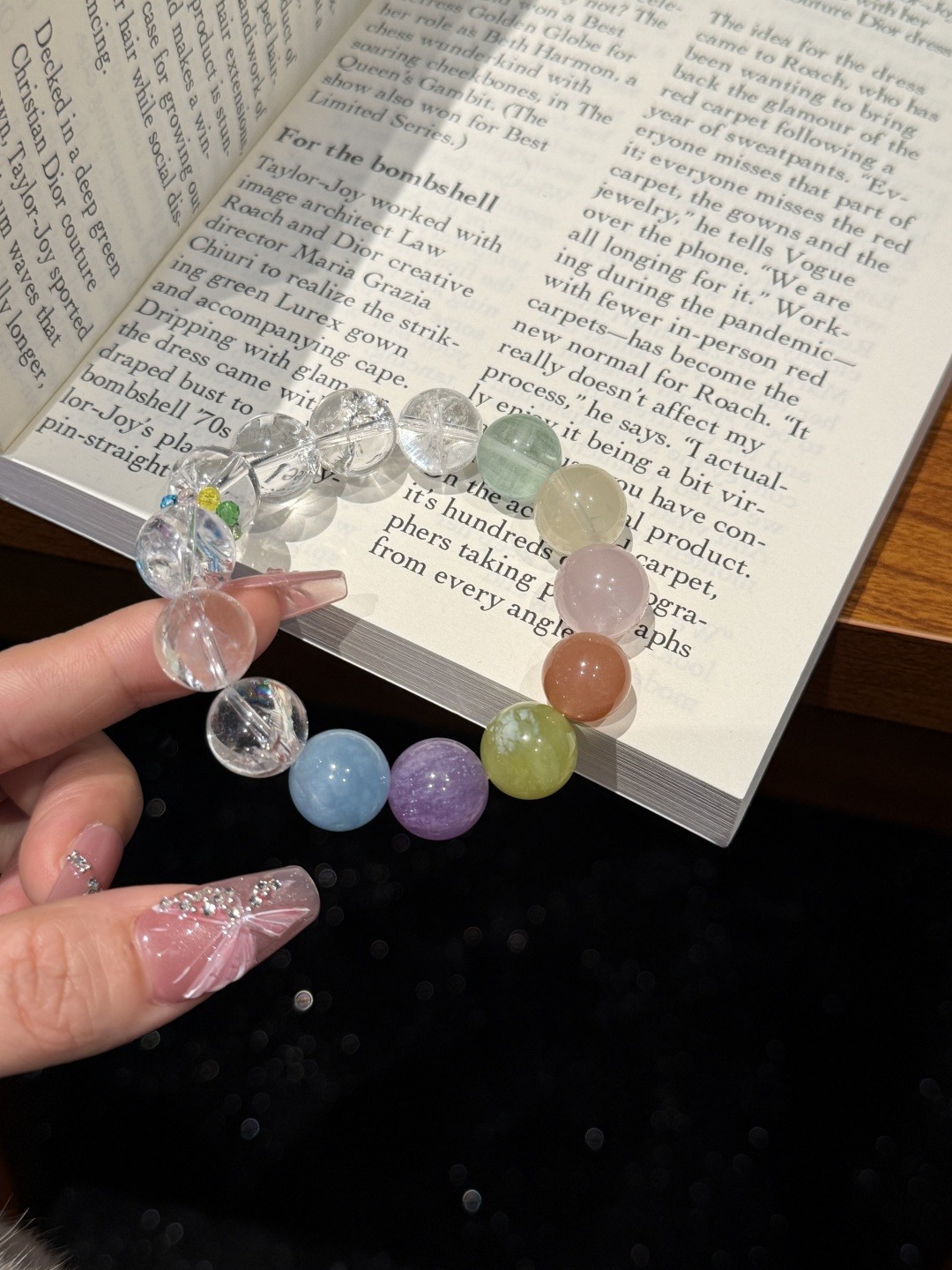 14mm Natural Rainbow multi-gemstone crystal, aquamarine, white crystal bracelet