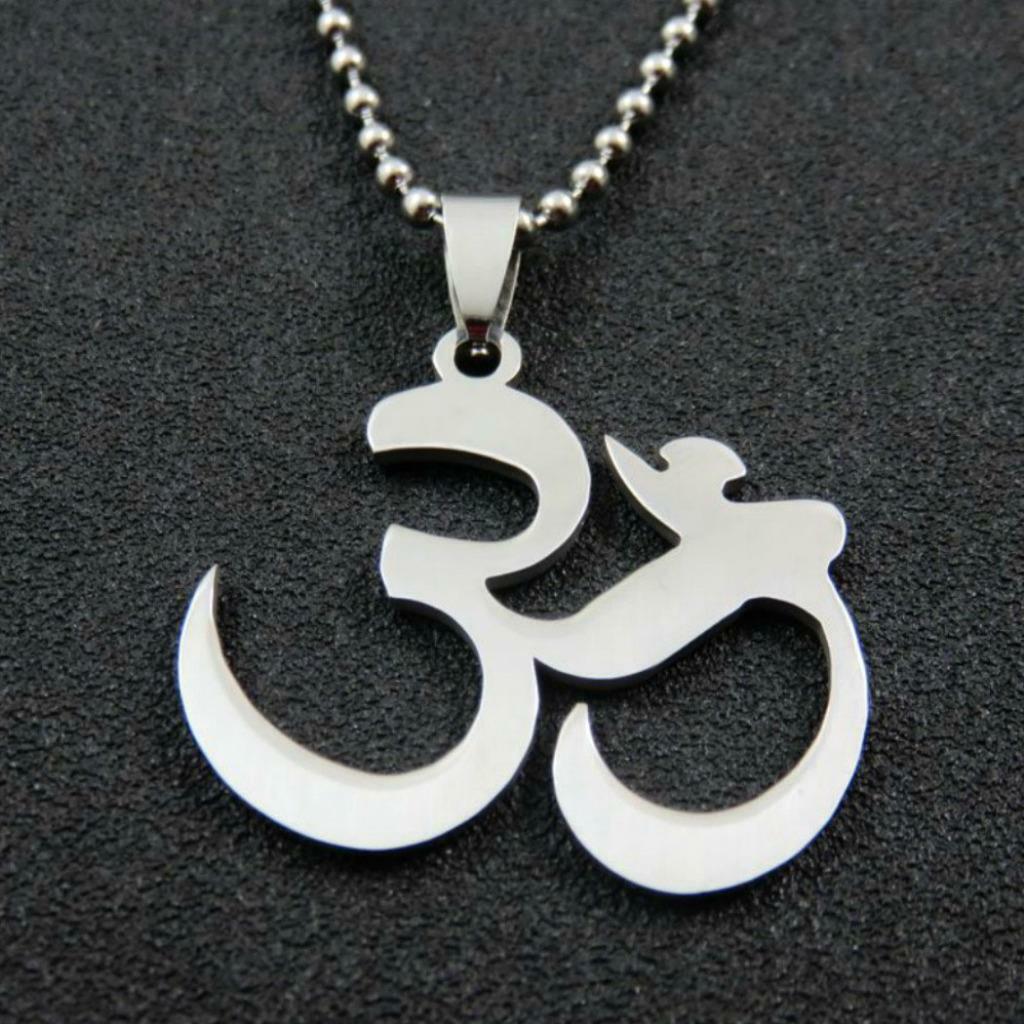 OM NECKLACE Stainless Steel Pendant Chain Hindu Symbol Yoga Meditation Ohm Aum