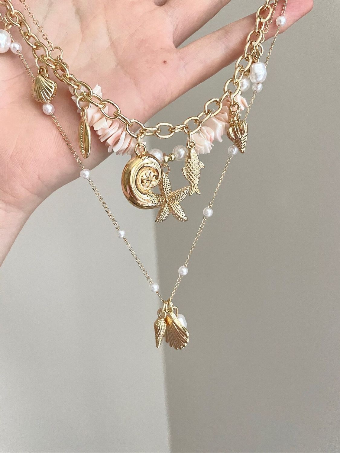 Starfish and seashell ocean necklace
