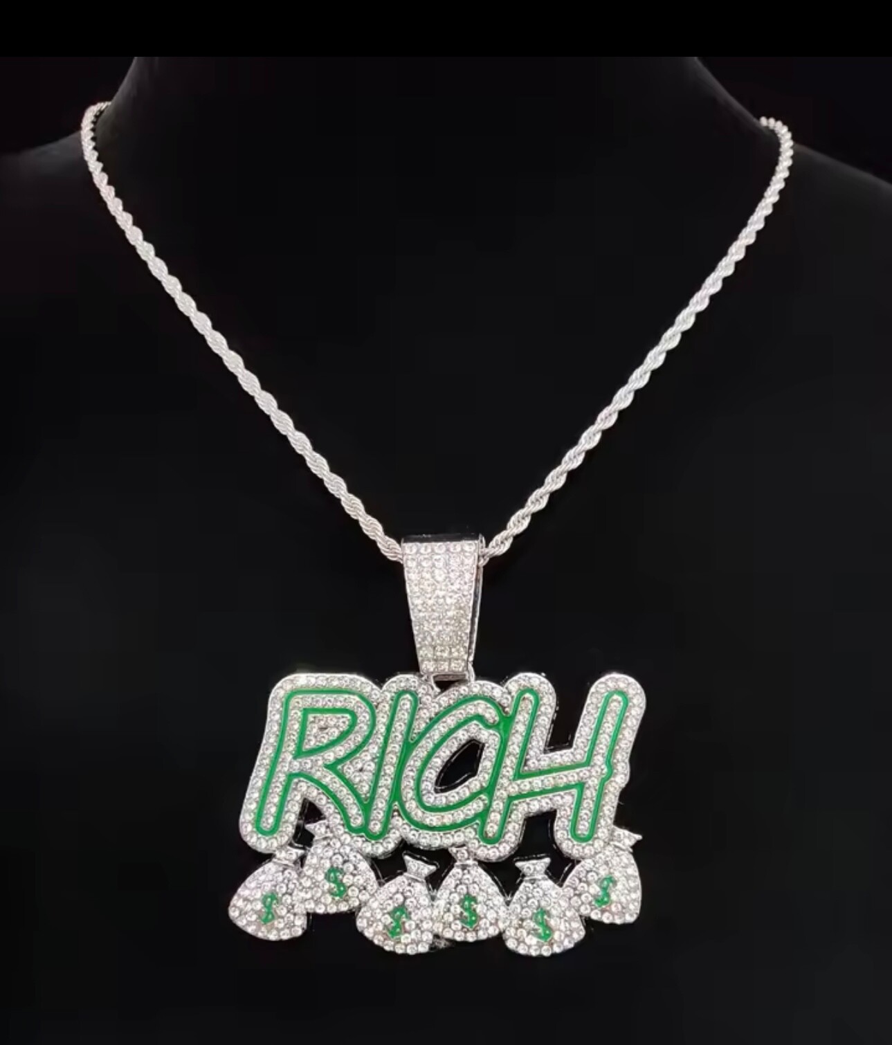 14K White Gold or Yellow Gold Plated CZ’s 20” Rich Money Rope Necklace
