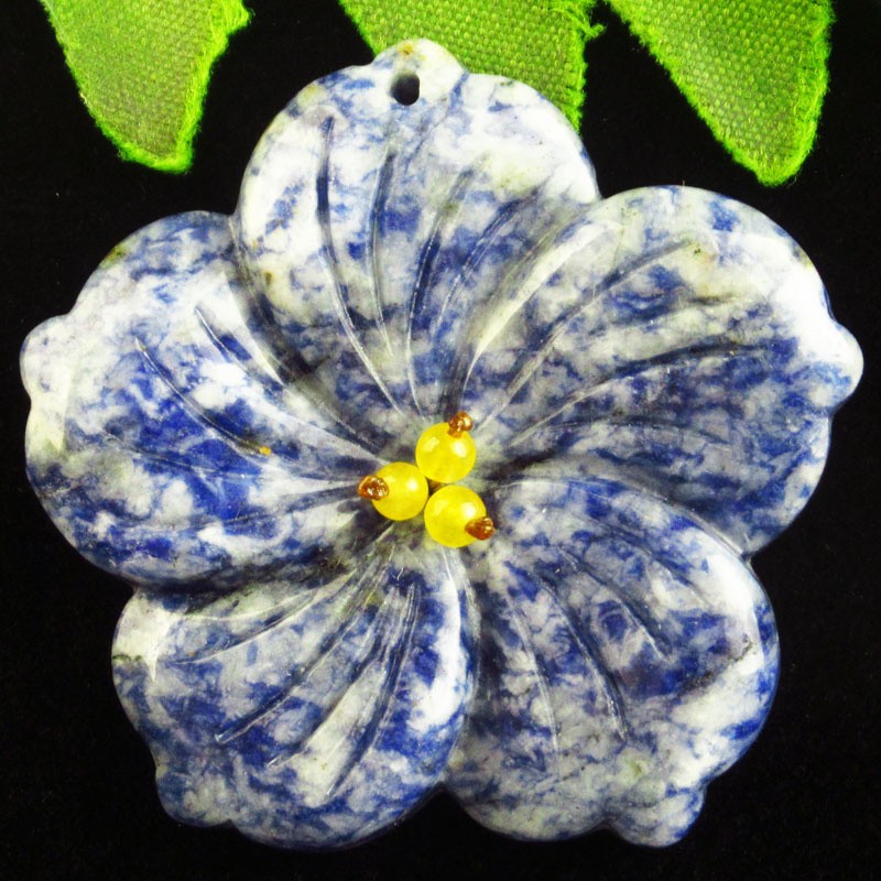 22.4g Carved Sodalite Flower Pendant Bead 47x7mm S0047872