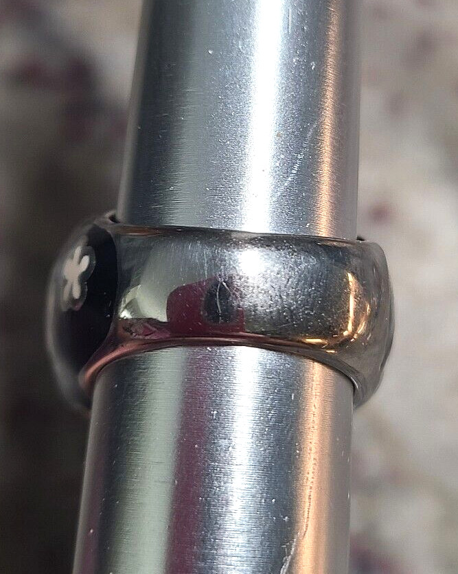 STAINLESS STEEL 316L SURGICAL RING ABSTRAST RESIN ART BLACK SIZE 8 NEW RARE NWT