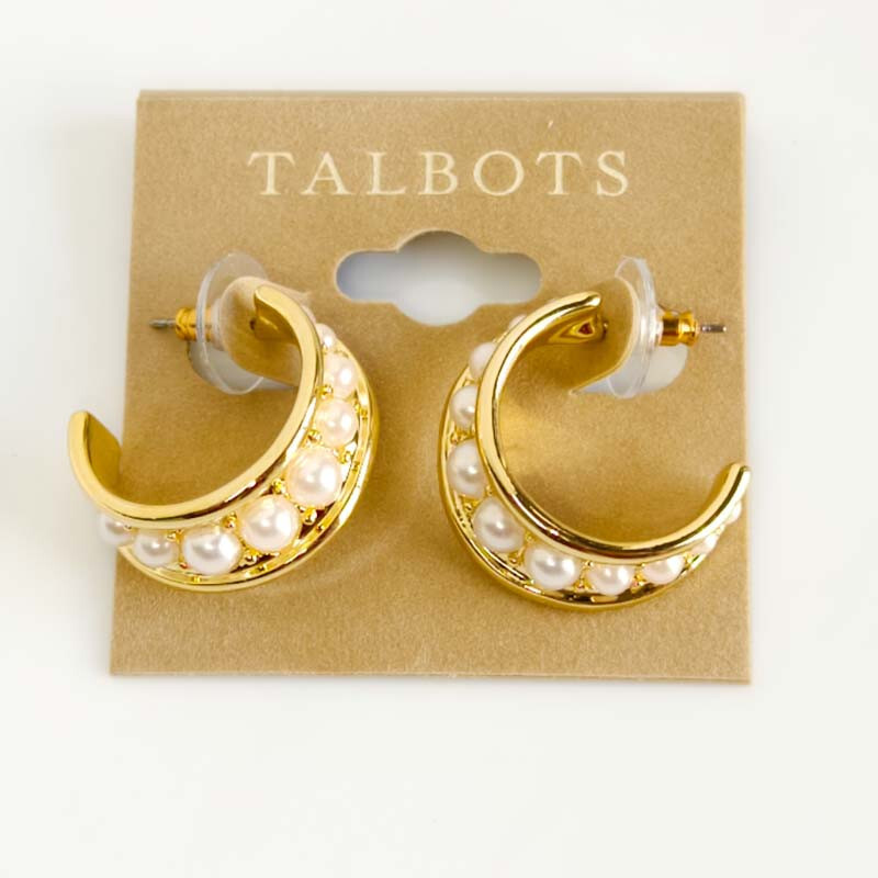 26mm Talbots Faux Pearl Hoop Earrings Gift Fashion Women Party Holiday Jewelry
