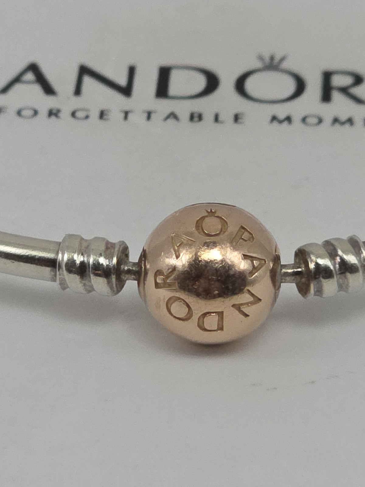 Pandora 14K Gold-Plated Logo Ball Clasp Bangle Bracelet #580713-20