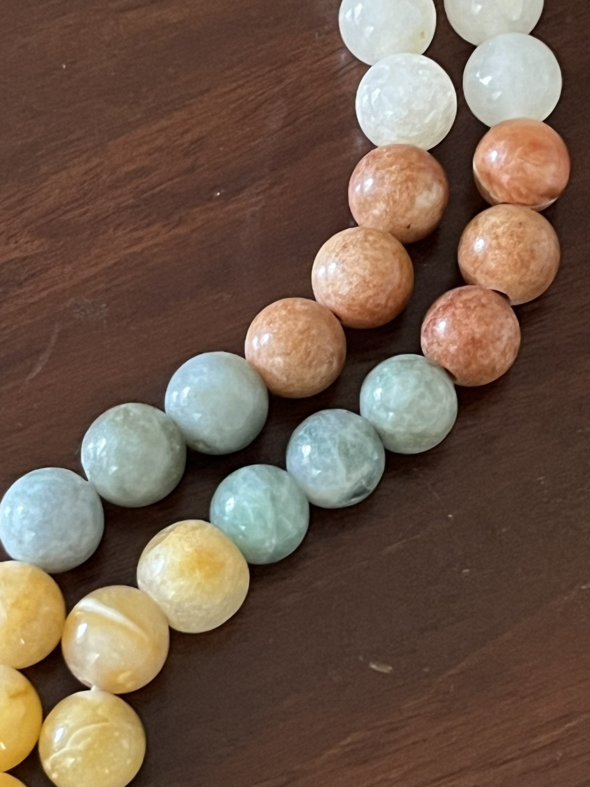 Quartz Bead Necklace 22″ – Polished Stone Multicolor Green Orange Yellow White