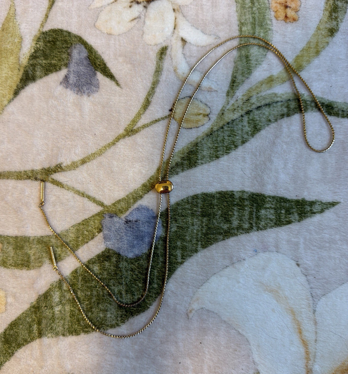 Gold Tone Yellow Metal Snake Chain Bolo Tie Necklace with Small Slider Bead