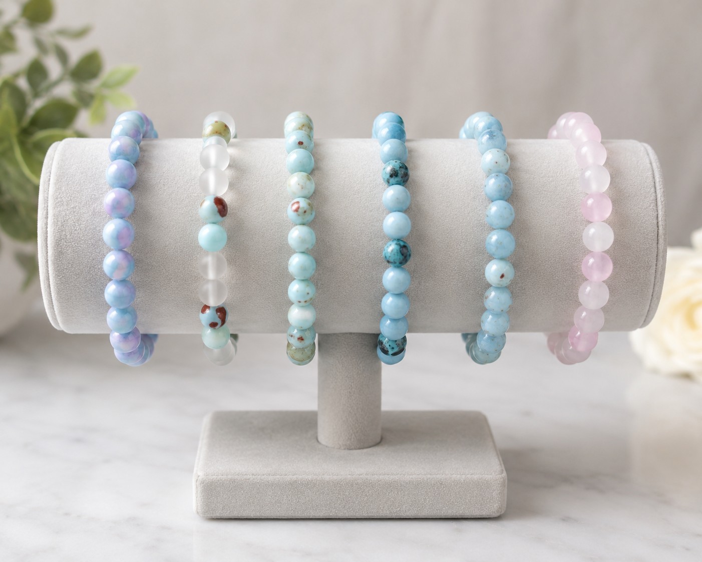 6PCS Natural Stone Bead Bracelet Set Love Luck Anxiety Stress Relief Gift 8mm